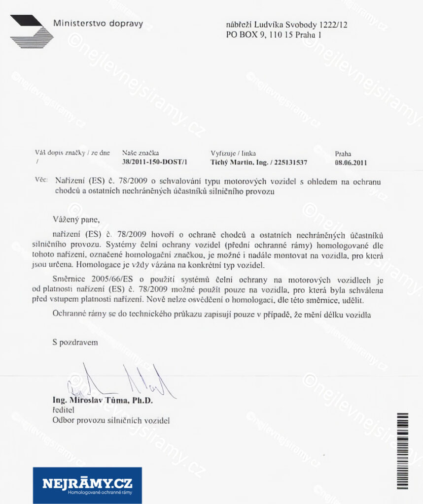 Povolení od Ministerstva dopravy | Homologace a zápisy do TP | NEJRÁMY.CZ