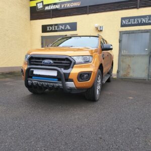 Přední ochranný nerezový rám černý se zuby s led přídavným světlem průměr 70mm pro Ford Ranger (TA)