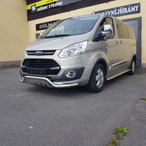 Přední ochranný nerezový rám - tyč se spodním plechem a s led přídavným světlem pro Ford Transit Custom 2013 (TA)