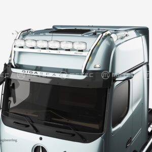Horní ochranný nerezový rám na střechu kabiny GIGA pro 6 přídavných světel se 3 bílými a 4 žlutými LED model CROSSBAR pro MB Actros 2025- (ME)