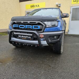Přední ochranný nerezový rám se zuby černý s led přídavným světlem pro Ford Ranger Raptor 2019> (TA)